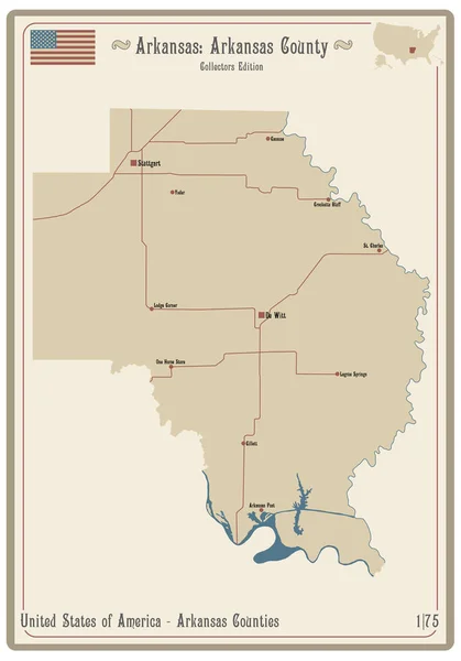 Arkansas Abd Eski Bir Oyun Kartının Haritası — Stok Vektör