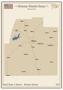 Arkansas, ABD 'deki Columbia County' nin eski bir oyun kartının haritası..