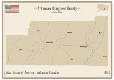 Arkansas, ABD 'deki Craighead County' nin eski bir oyun kartının haritası..