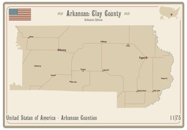 Arkansas, ABD 'deki Clay County' nin eski bir oyun kartının haritası..