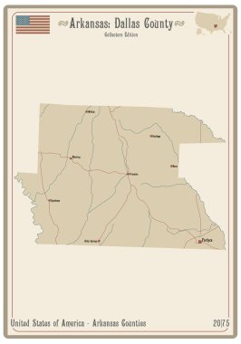 Arkansas, ABD 'deki Dallas ilçesinin eski bir oyun kartının haritası..