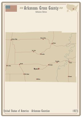 Arkansas, ABD 'deki Cross County' nin eski bir oyun kartının haritası..