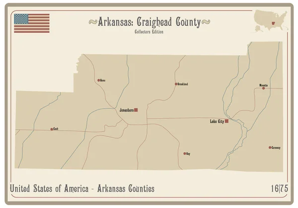 Arkansas Abd Deki Craighead County Nin Eski Bir Oyun Kartının — Stok Vektör