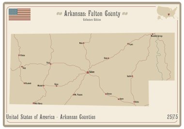 Arkansas, ABD 'deki Fulton County' nin eski bir oyun kartının haritası..