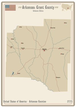 Arkansas, ABD 'deki Grant County' nin eski bir oyun kartının haritası..