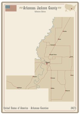 Arkansas, ABD 'deki Jackson County' nin eski bir oyun kartının haritası..