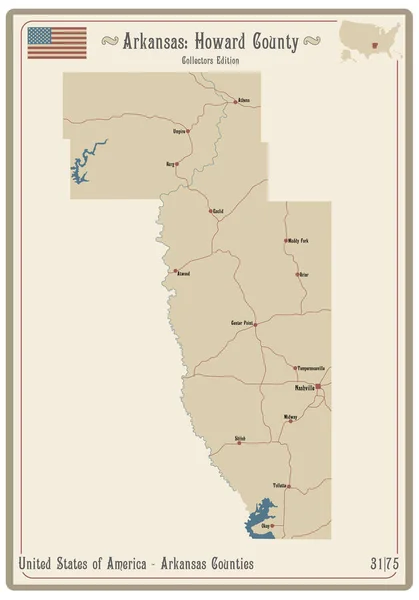 Mapa Uma Antiga Carta Baralho Condado Howard Arkansas Eua —  Vetores de Stock