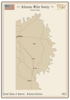 Arkansas, ABD 'deki Miller County' nin eski bir oyun kartının haritası..