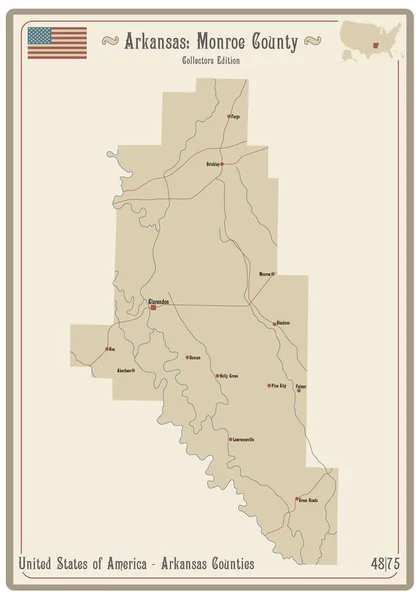 Kaart Van Een Oude Speelkaart Van Monroe County Arkansas Usa — Stockvector