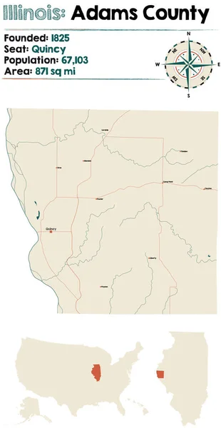 Mappa Ampia Dettagliata Della Contea Adams Illinois Stati Uniti — Vettoriale Stock