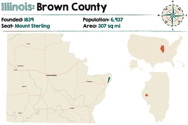 Mapa Grande Detallado Condado Brown Illinois Estados Unidos — Archivo Imágenes Vectoriales