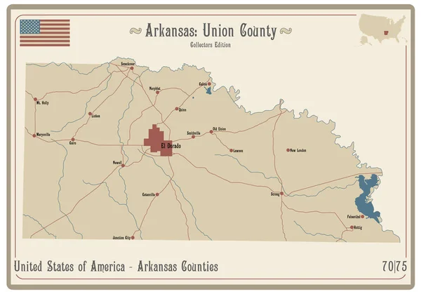 Arkansas Abd Deki Union County Nin Eski Bir Oyun Kartının — Stok Vektör