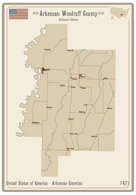 Arkansas, ABD 'deki Woodruff County' nin eski bir oyun kartının haritası..