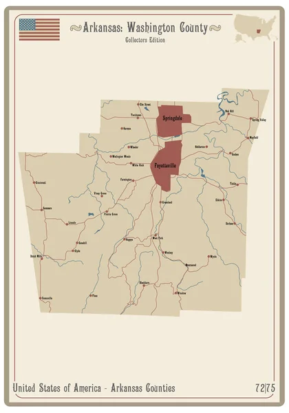 Arkansas Abd Deki Washington Eyaletinin Eski Bir Oyun Kartının Haritası — Stok Vektör