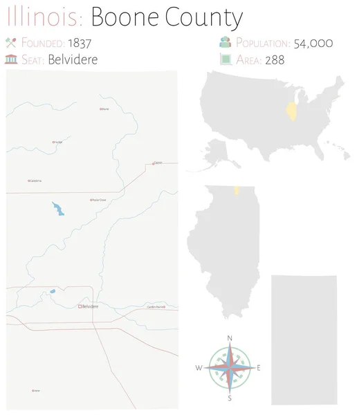 Mapa Grande Detallado Del Condado Boone Illinois Estados Unidos — Archivo Imágenes Vectoriales