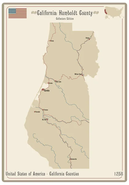 Kaart Van Een Oude Speelkaart Van Humboldt County California Usa — Stockvector