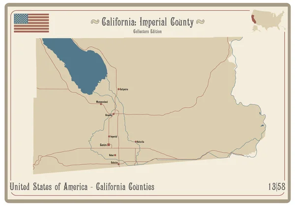 Mapa Viejo Naipe Del Condado Imperial California Estados Unidos — Archivo Imágenes Vectoriales