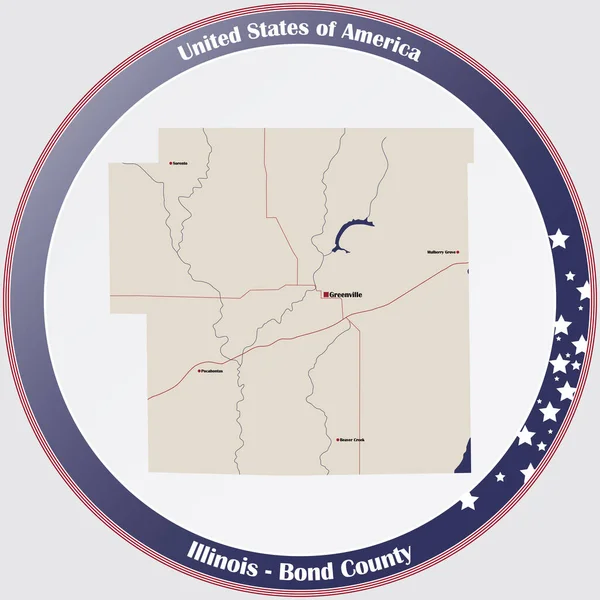 美国伊利诺伊州邦德县大而详细的地图 — 图库矢量图片