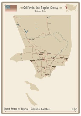 Kaliforniya, ABD 'deki Los Angeles eyaletinin eski bir oyun kartının haritası..