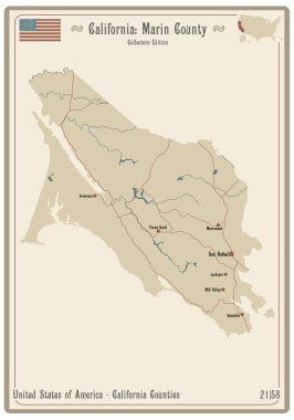 Kaliforniya, ABD 'deki Marin County' nin eski bir oyun kartının haritası..