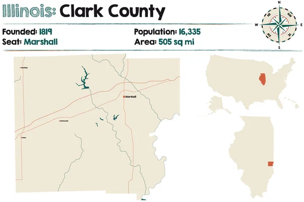 Mapa Grande Detallado Del Condado Clark Illinois Estados Unidos — Archivo Imágenes Vectoriales