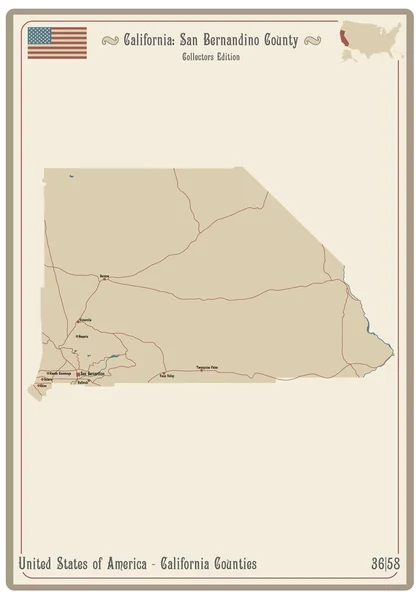 Carte Sur Une Vieille Carte Jouer Comté San Bernardino Californie — Image vectorielle