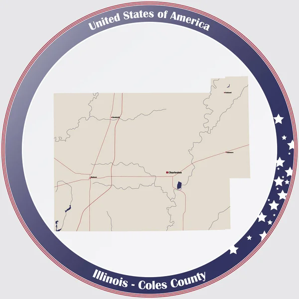 Mapa Grande Detallado Del Condado Coles Illinois Estados Unidos — Archivo Imágenes Vectoriales