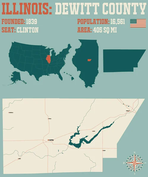 Mappa Ampia Dettagliata Della Contea Dewitt Illinois Stati Uniti — Vettoriale Stock