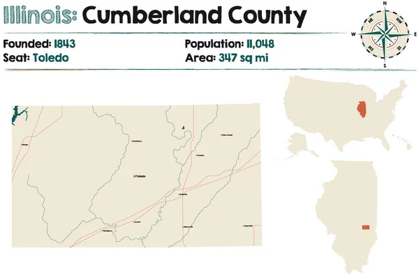Illinois Abd Deki Cumberland Ilçesinin Geniş Ayrıntılı Haritası — Stok Vektör