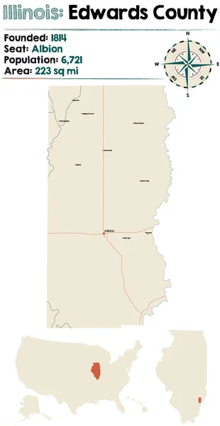 Illinois Abd Deki Edwards Ilçesinin Geniş Ayrıntılı Haritası — Stok Vektör