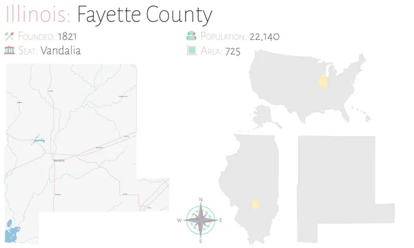 Illinois Abd Deki Fayette Ilçesinin Geniş Ayrıntılı Haritası — Stok Vektör