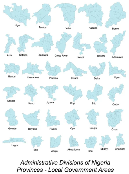 匹配的省份的尼日利亚电子地图 — 图库矢量图片