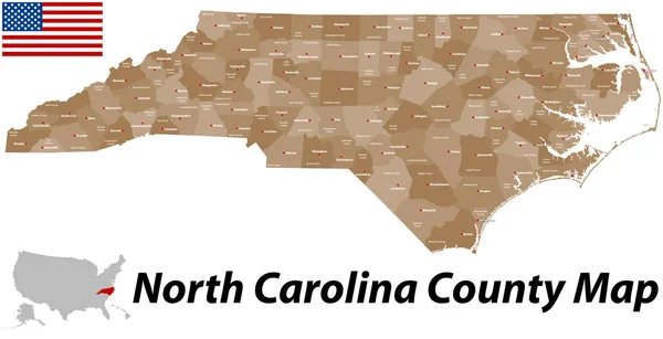 Mapa powiat North Carolina — Wektor stockowy