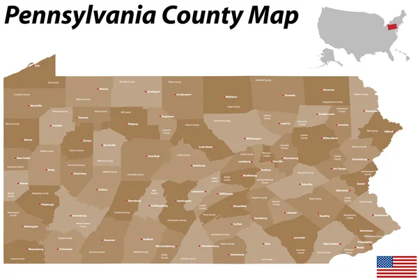 Mapa powiat Pennsylvania — Wektor stockowy