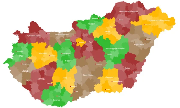 La mappa di Ungheria — Vettoriale Stock