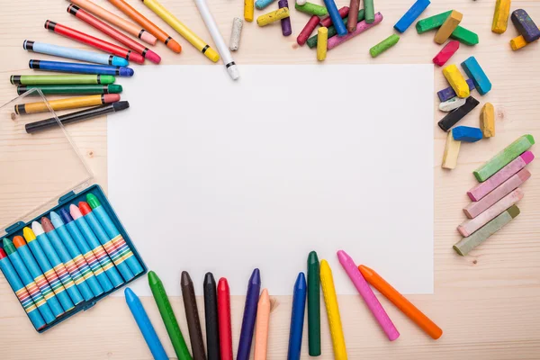 Desk with different painting objects on it — Stock Photo, Image