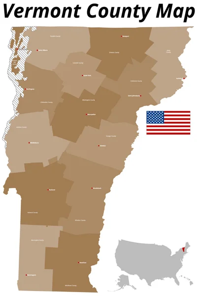 Mapa del Condado de Vermont — Archivo Imágenes Vectoriales