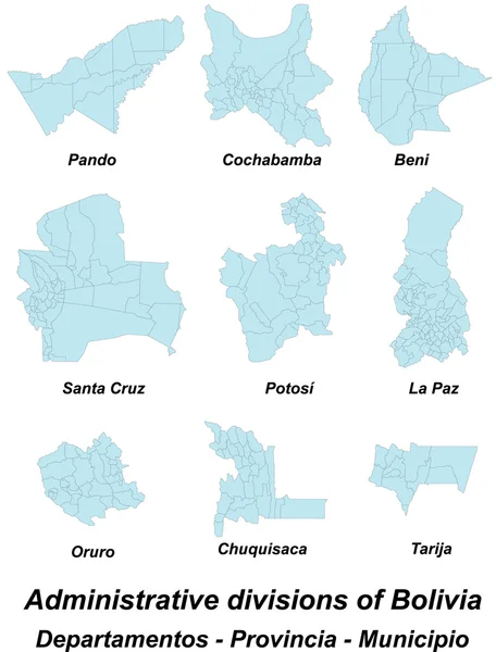 Mapa všech oddělení Bolívie — Stockový vektor