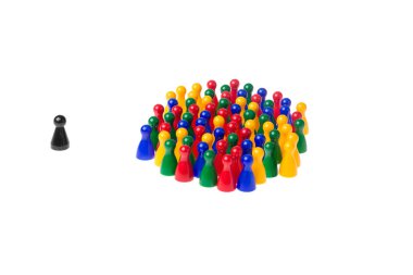 Several game pawns in different colors on a white background. clipart