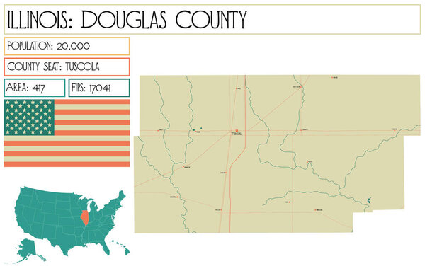 Large and detailed map of Douglas County in Illinois USA.