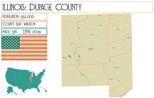 Large and detailed map of Dupage County in Illinois USA.