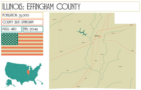 Детальная карта округа Эффингем в Иллинойсе, США (США).