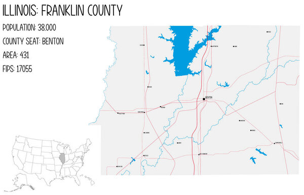 Большая и подробная карта округа Франклин в Иллинойс, США.