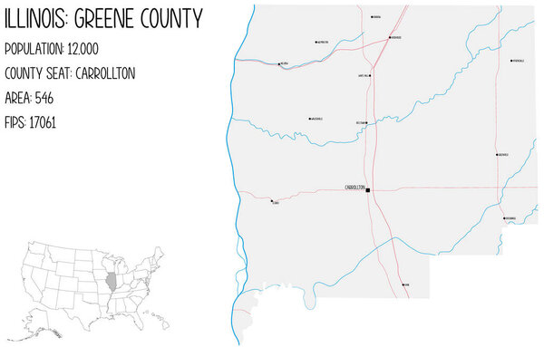 Большая и подробная карта округа Грин в Иллинойс, США.