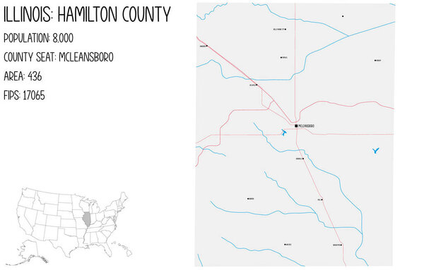 Большая и подробная карта округа Гамильтон в Иллинойс, США.