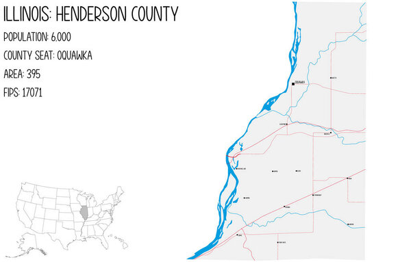 Большая и подробная карта округа Хендерсон в Иллинойс, США.