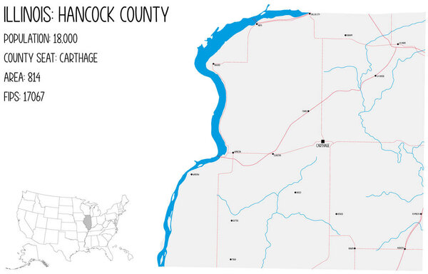 Большая и подробная карта округа Хэнкок в Иллинойс, США.