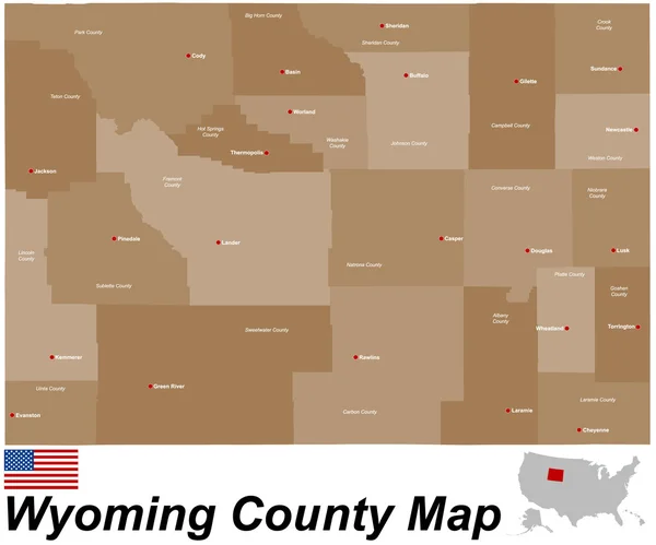 Wyoming County kaart — Stockvector