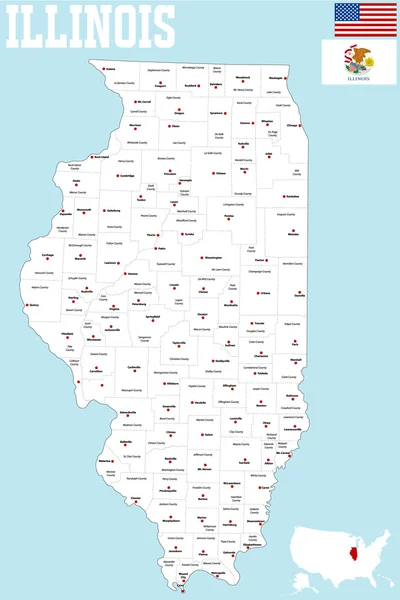 Mappa della contea di Illinois — Vettoriale Stock