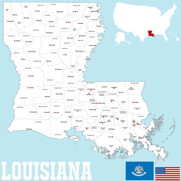 Louisiana mapa do condado —  Vetores de Stock